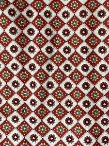 vtg. Cotton calico Fabric Quilt Sew Diamonds 70s Floral Red 25x34in - Picture 1 of 5