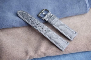 Real Gray Ostrich Watch Watch Strap Silver Buckle Custom Watch Band Handmade - Picture 1 of 10
