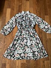 Vintage 70’s 80’s Black Floral Sheer Polyester Dress - Small