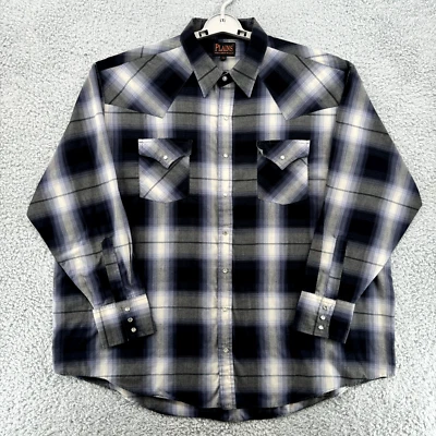 Camisa de hombre Ely Plains 2X azul a cuadros perla a presión occidental manga larga grande y alta Foto 1 de 4