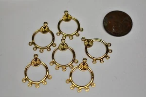 VINTAGE style  6 GOLD BRASS EARRING PENDANT BAILS CIRCLE 6 RING CHANDELIER STYLE - Picture 1 of 2