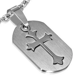 Halskette Edelstahl silberfarben religiös Kreuz Anhänger - Bild 1 von 3