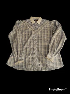 Vintage Kenny Rogers Womens Western Button Down Shirt Lace Blue Size 15/16 Great - Picture 1 of 9