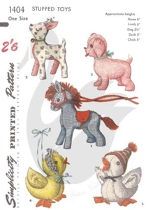 Reproduction Vintage Various Stuffed Animals Sewing Pattern S1404 - Picture 1 of 1