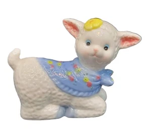 Marys Little Lamb Sheep Figurine Wearing Blue Floral Shawl Decor 3" H Vintage - Picture 1 of 6
