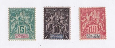 MATT'S STAMPS SCOTT NEW CALEDONIA #43, #45-46 ISSUES OF 1892-1904, MH/MNG CV$22 - Image 1 of 3