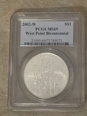 2002 W One Dollar Silver Commemorative West Point Bicentennial PCGS MS69  - Image 1 of 2