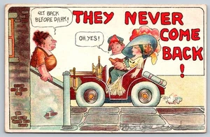 They Never Come Back Postcard 1911 Humor Comic Courting Couple Mother Warning - Picture 1 of 3