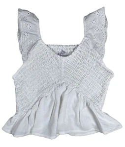 Good Luck Girl Kids' White Smocked Eyelet Sleeve Top size M - Picture 1 of 5