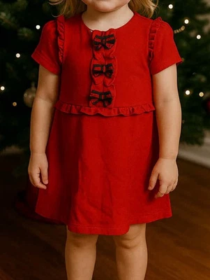 GUCCI Red Kids Designer Christmas Holiday Dress with Ruffle Details - Image 1 of 4