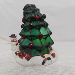 Tiffany Style Leaded Stained Glass Christmas Tree Holiday Lamp 6.5”x6" - Picture 1 of 13