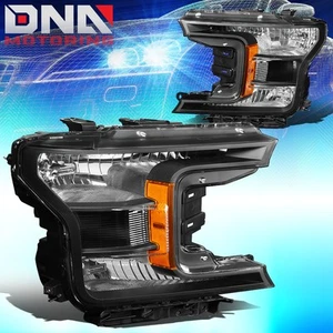 FOR 2018-2020 FORD F150 PICKUP TRUCK PAIR OE STYLE HEADLIGHT LAMPS BLACK AMBER - Picture 1 of 7
