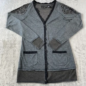 Miss Me Cardigan Womens Large Gray Embellished Grunge Rock Y2K - Picture 1 of 10