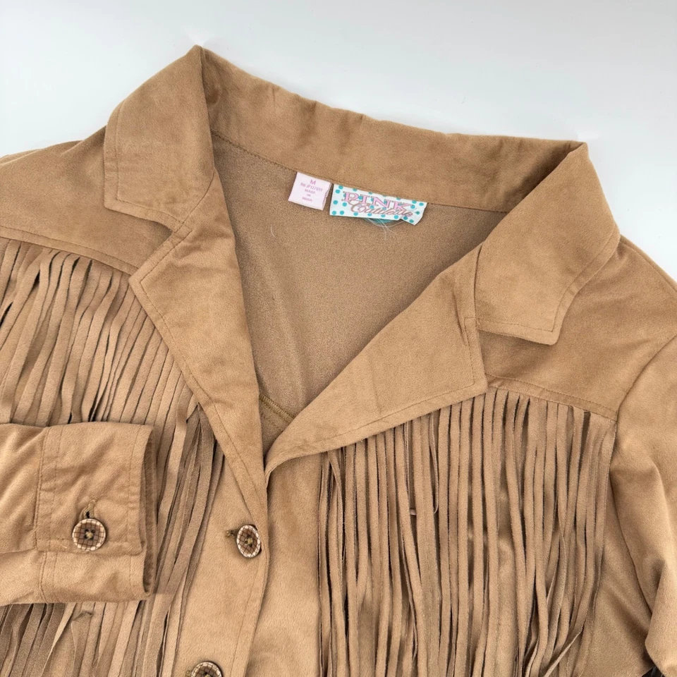 Chaqueta de Gamuza Rosa Cattelle Flecos Tostada Western Boho Chic Talla Mediana Para Mujer Foto 1 de 4