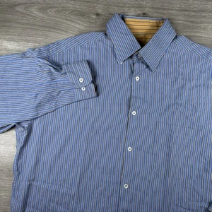 Bugatchi Herren Gr. XL Langarm Button Down Oberhemd blau & gold gestreift - Bild 1 von 19