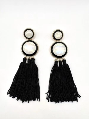 Pendientes colgantes de borla larga llamativos colgantes negros blancos Foto 1 de 4