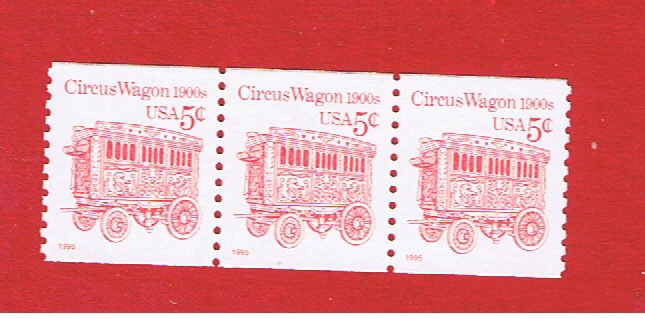 #2452D  MNH OG  strip of 3  Circus Wagon    Free S/H - Image 1 of 1