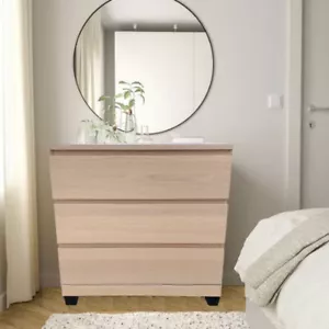 secondhand Ikea White Oak 3 Drawer Bedroom Chest on Square Tapered Black Legs - Picture 1 of 11