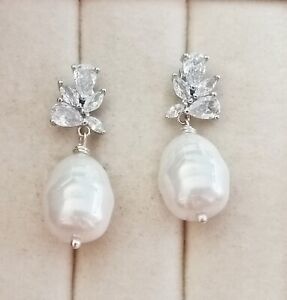 Lady diana orecchini perle barocche, argento sterling, zirconia cubica 