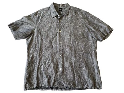 Hugo Boss - Men's XL Gray Leaf Patterned Short Sleeve Button Shirt - Regular Fit - Image 1 of 4