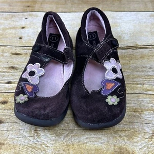 Oshkosh B'gosh Girls Leather Suede Mary Janes size 11 Brown Flowers Heart Dress - Picture 1 of 8
