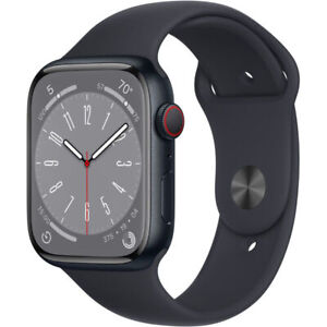 Apple Watch Serie 8 45 mm Mitternacht Aluminiumgehäuse mit Sportband, M/L (GPS +...