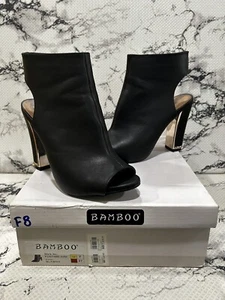 Bamboo Black Leather Zipper Open Toe Heels Women's Size 7M - Picture 1 of 8