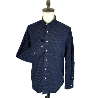 J. Crew Men's Button Down Shirt Large Navy Polka Dot 100% Cotton Preppy Office - Image 1 of 4