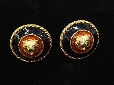 Pendientes de Clip Yosca Grandes Vintage Tono Dorado Cara de Gato Diseño Cuerda Foto 1 de 4