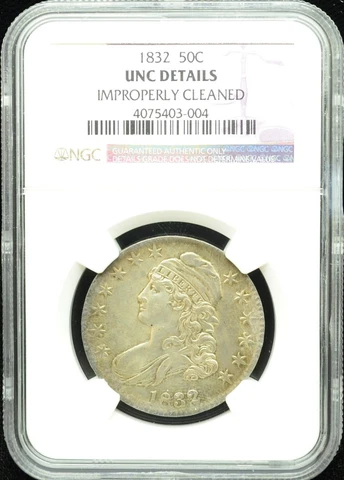 1832 Capped Bust Half Dollar NGC Unc Details Improperly Cleaned #I375 Cover