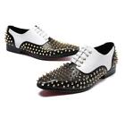 Mens Real Leather Shoes Rivet Pointy Toe Oxfords Low Top Lace up Nightclub 38-46
