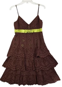 Sue Wong ~Mujer Talla 6~ Marrón/Verde Noche Encaje Vestido Manga Espagueti, Algodón. - Imagen 1 de 13