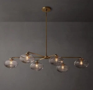 1950's Mid Century Modern Brass Chandelier 6 Lights Round Chandelier Pendant - Picture 1 of 5