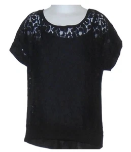Lipgloss Girls Short Sleeve Banded Hemline Lace Top & Attached Cami Black S/6-6X - Picture 1 of 1