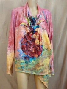 Leoma Lovegrove Top Shirt Cardigan Kristall Knopf Gr. Large Ananas Mehrfarbig - Bild 1 von 8