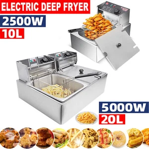 10L/20L Commercial Electric Deep Fryer Single/Dual Tank Fat Chip Stainless Steel - Picture 1 of 24