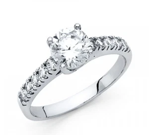 Anillo de boda de compromiso de oro blanco macizo de 14 k de 1,5 quilates creado en laboratorio - Imagen 1 de 12