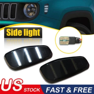 L + R Smoked White LED Side Marker Lights Fender Lamps For 2015-up Jeep Renegade - Picture 1 of 10