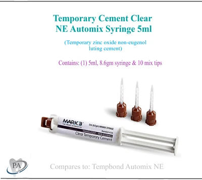 Dental Clear Temporary Cement NE Automix Syringe Non-Eugenol 8.6gm Syr + 10 Tips - Image 1 of 4