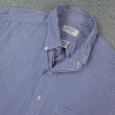 Brooks Brothers 346 Shirt Mens 15 1/2 34 Blue White Striped Button Down Dress - Image 1 of 4