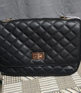 Black vegan Leather Quilted Large Convertible Flap Bag Chain Crossbody Shoulder - Picture 1 of 7