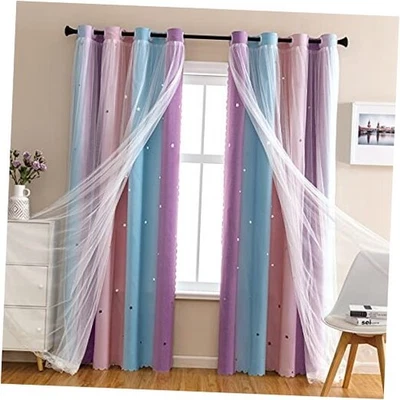  Cortinas para Dormitorio Niñas, Púrpura Arco Iris 34"W x 63"L (Pack de 1) Rosa Púrpura Foto 1 de 4