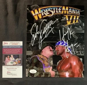 HULK HOGAN & SGT MATANZA Firmado WRESTLEMANIA 7 Metálico 8x10 con Certificado de Autenticidad JSA - Imagen 1 de 5