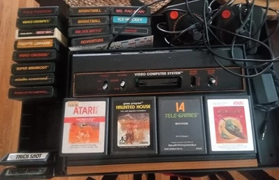 Atari 2600 Woodgrain Console, Video Game Organizer, Joystick 21 Games Lot Tested - Image 1 of 4