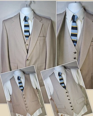 De Colección Años 60/70 Botánica 500 Hecho en Unión EE. UU. Para Hombres Traje Chaqueta y Chaleco Reversible 42R + Corbata Foto 1 de 4