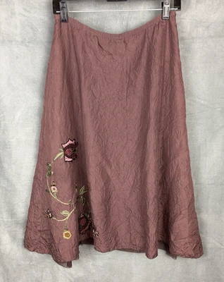 Falda midi arrugada 100 % seda Jill talla pequeña ciruela pequeña bordada boho Foto 1 de 4