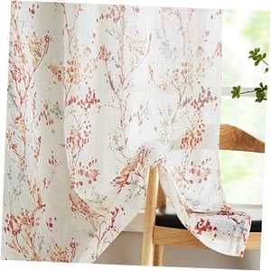 Tree Print Semi-Sheer Curtains 63inch Length 52"W x 63"L (Pack of 2) Red/Orange - Picture 1 of 7