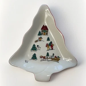 VTG 1987 Jamestown China The Joy Of Christmas Tree Shaped Dish Tray Bowl Trinket - Picture 1 of 10