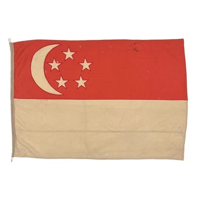 Vintage Distress Faded Wool Singapore Flag Asian Nautical Textile Art Moon Stars - Image 1 of 4