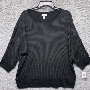 Charter ClubBlouse Womens 1X Black Silver Plus Size NWT 79.50 - Picture 1 of 5